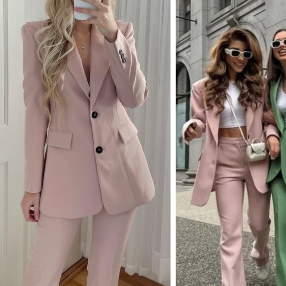 NEW Zara Tailored Blazer Jacket Blush Pink Oversized Career Minimalist Career - Picture 1 of 10
